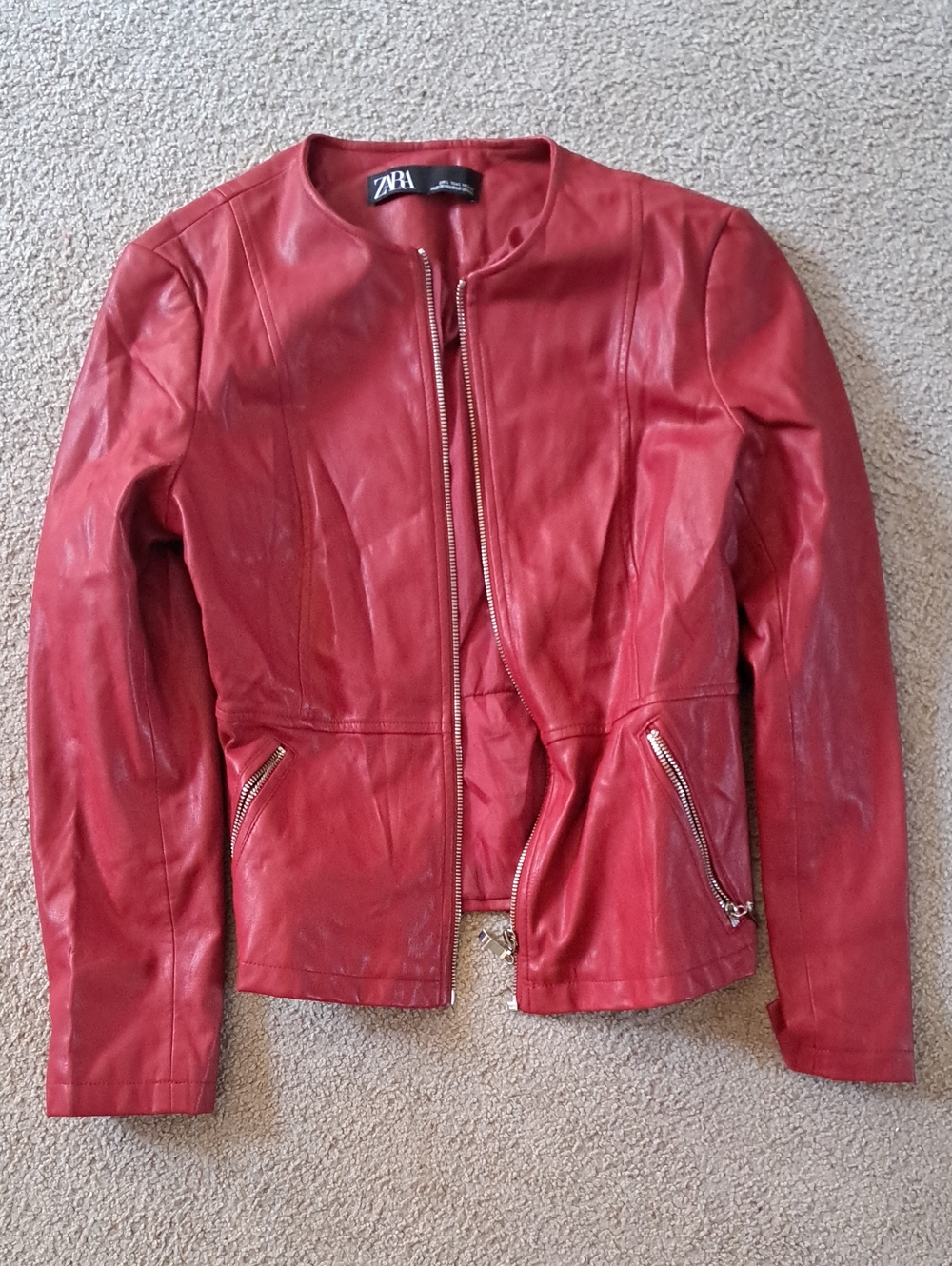 Zara Red Leather Zip Jacket